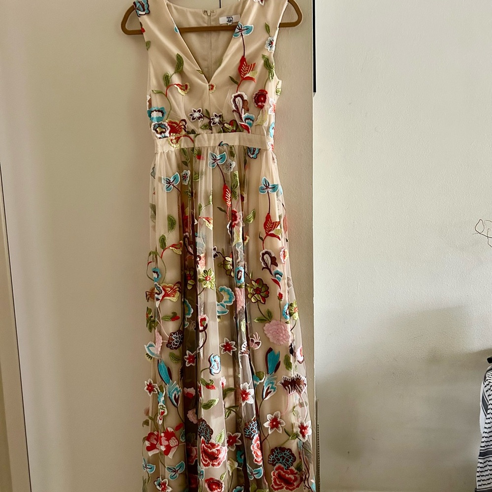 Naked dress.  Beige Maxi Dress with Multicolor Floral Embroidery - Picture 12 of 12